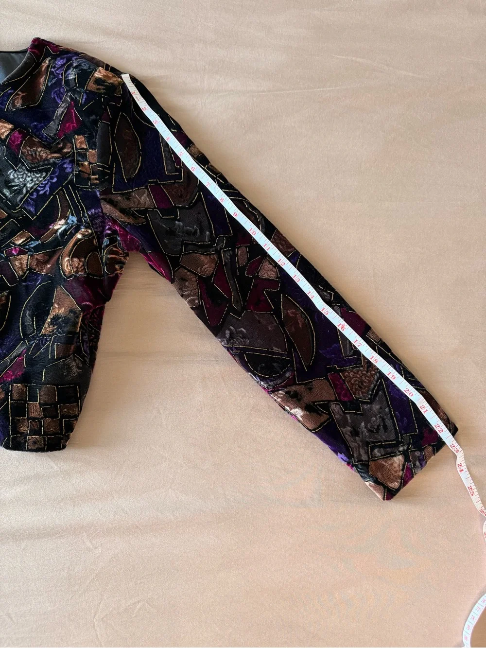 VTG Tres Paquette Velvet Cropped Blazer Abstract Multi Metallic Sz 10 Petite